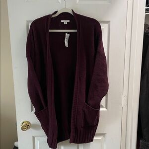American Eagle Outfitters Deep Burgundy Open-Front Pocket Cardigan